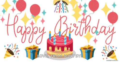 Birthday Card Cake Balloons Happy Birthday Love From Aunt Syl