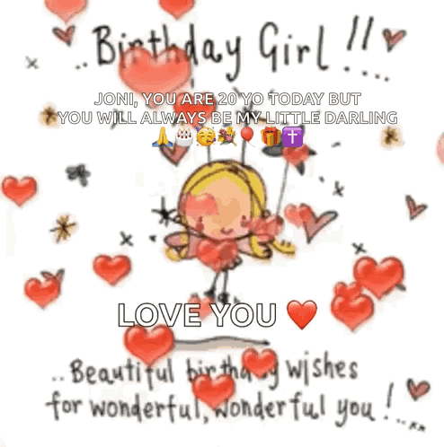 Birthday Card Fairy Surrounded by Hearts