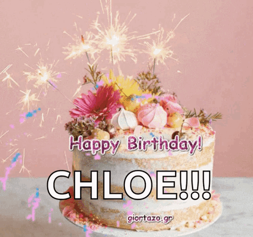 Birthday Card for Chloe With Cake and Fireworks