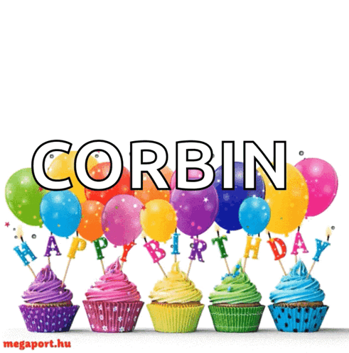Birthday Card for Corbin With Cupcakes and Balloons