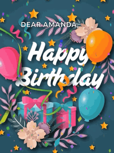 Birthday Card for Dear Amanda With Balloons and Flowers