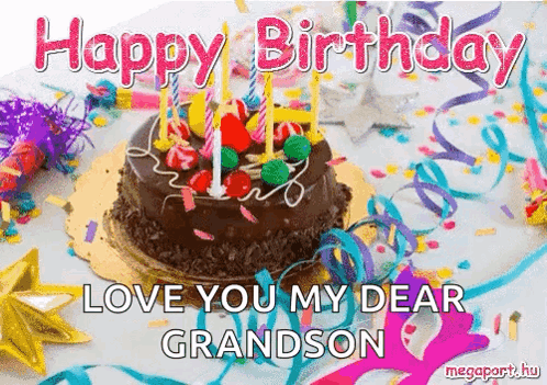 Birthday Card for Grandson With Chocolate Cake and Candles