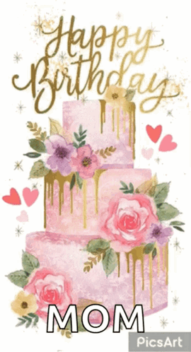 Birthday Card for Mom With Pink Gold Cake
