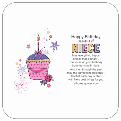 Birthday Card for Niece With Cupcake and Flowers