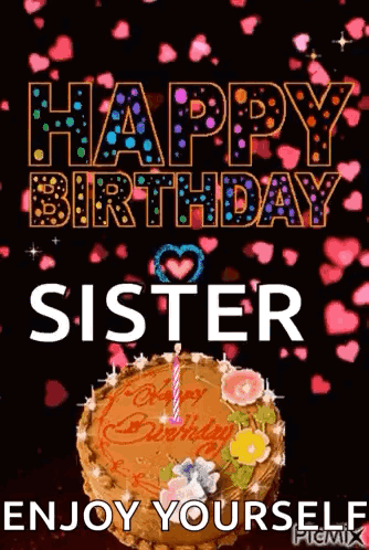 Birthday Card For Sister With Cake And Candle GIF