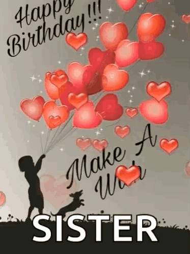 Birthday Card For Sister With Heart Balloons GIF