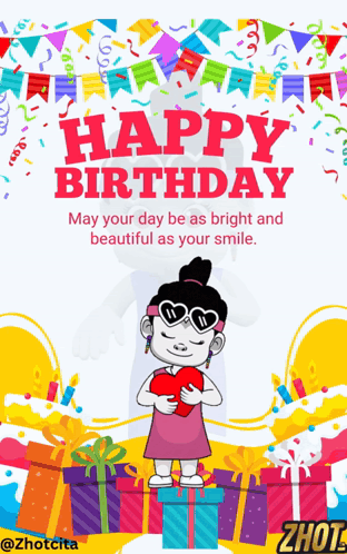 Birthday Card Girl Holding Heart Happy Birthday