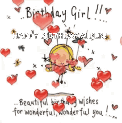 Birthday Card Girl With Fairy On Swing Surrounded By Red Hearts GIF