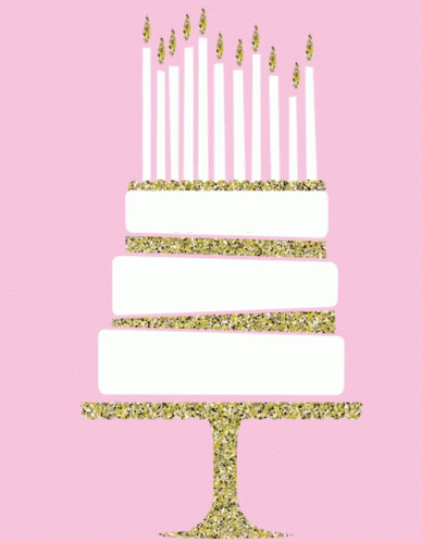 Birthday Card Greeting Cake Gold Pink GIF