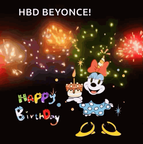 Birthday Card Minnie Mouse Holding Cake With Candle And Fireworks