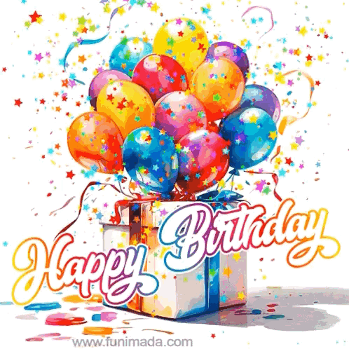 Birthday Card with Balloons and Gift