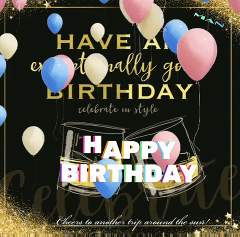Birthday Card with Balloons and Glasses