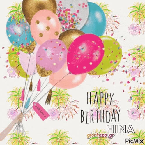 Birthday Card With Balloons and Hina