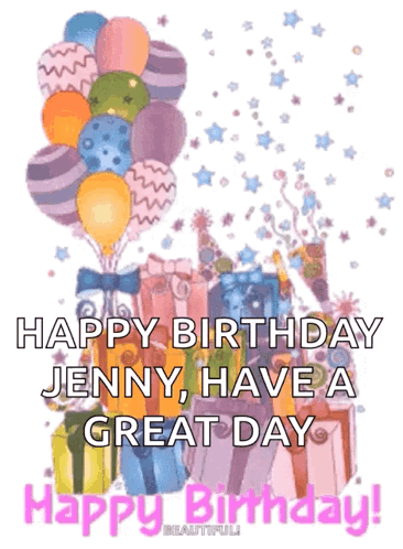 Birthday Card With Balloons and Presents Happy Birthday Jenny