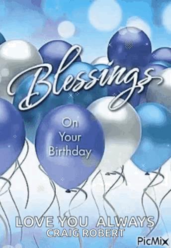 Birthday Card with Blue and Silver Balloons