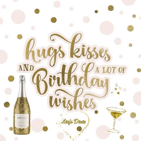 Birthday Card With Bottle of Champagne and Martini Glass