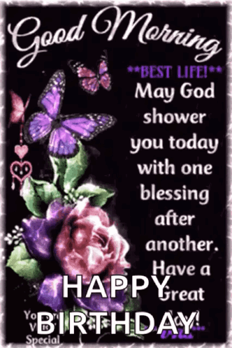 Birthday Card with Butterflies and Flowers Good Morning