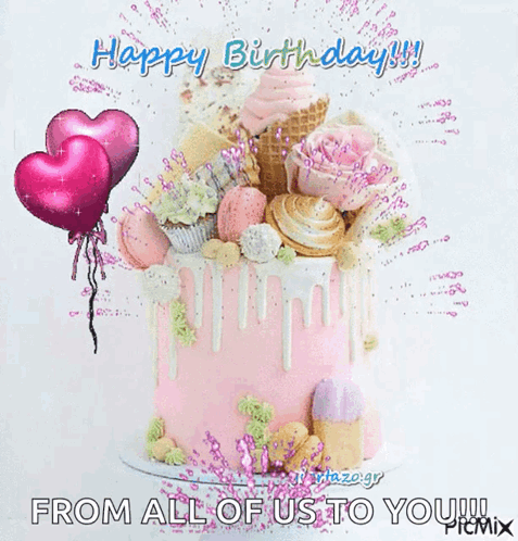 Birthday Card With Cake and Balloons