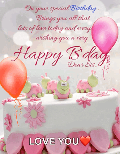 Birthday Card With Cake and Balloons