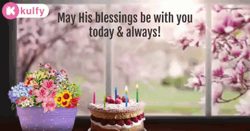 Birthday Card With Cake And Flowers GIF