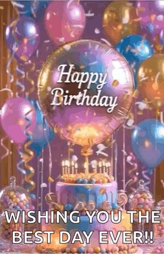Birthday Card With Cake Balloons Confetti