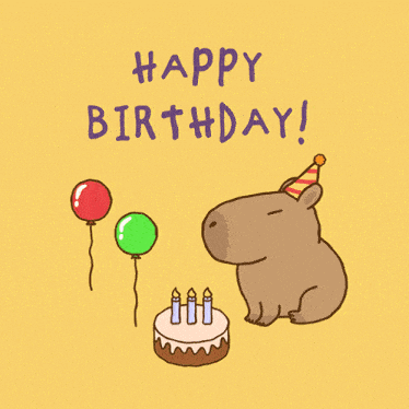 Birthday Card with Capybara and Cake