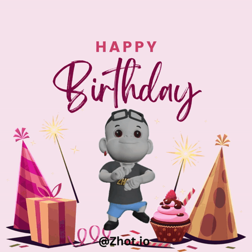 Birthday Card With Cartoon and Cupcake