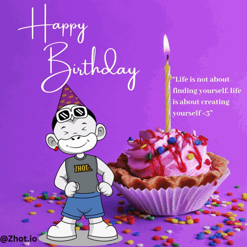 Birthday Card With Cartoon Character and Cupcake