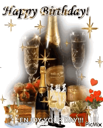 Birthday Card With Champagne and Glasses