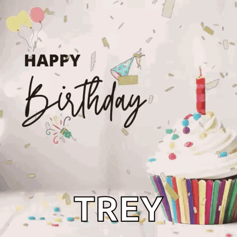 Birthday Card With Cupcake and Candle Named Trey