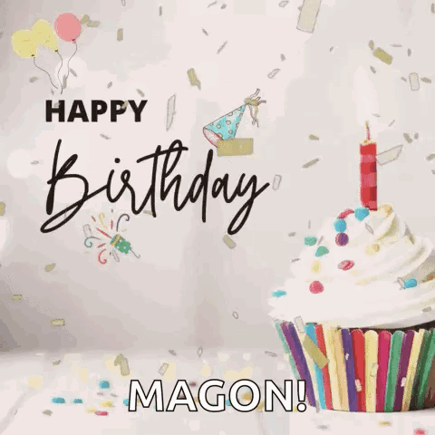 Birthday Card With Cupcake And Confetti Happy Birthday Magon GIF