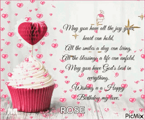 Birthday Card With Cupcake And Rose GIF