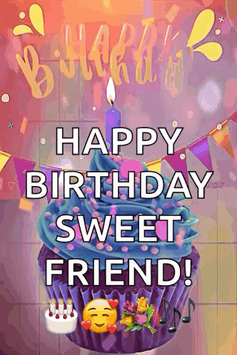 Birthday Card With Cupcake Happy Birthday Sweet Friend GIF
