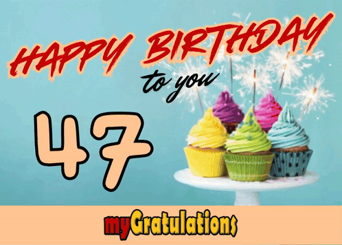 Birthday Card With Cupcakes and 47