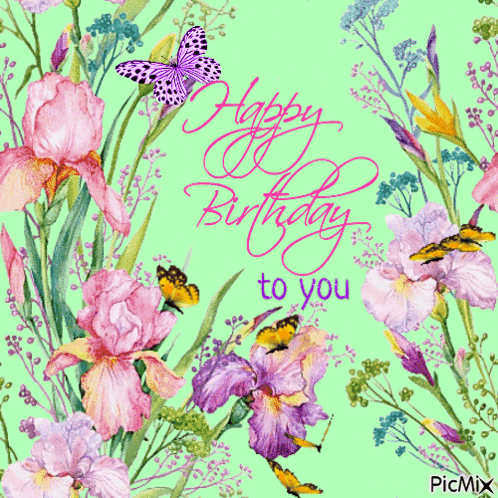 Birthday Card With Flowers Butterflies Saying Happy Birthday