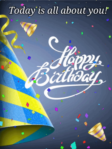 Birthday Card With Party Hat and Confetti Says Today Is All About You
