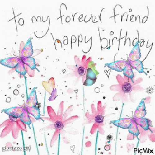 Birthday Card With Pink Flowers And Butterflies GIF