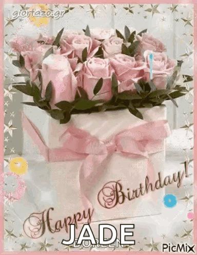 Birthday Card With Pink Roses and Jade