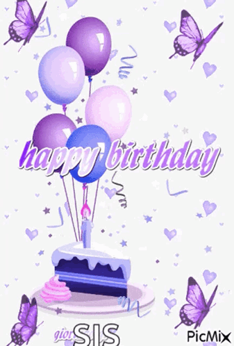 Birthday Card With Purple Butterflies and Balloons