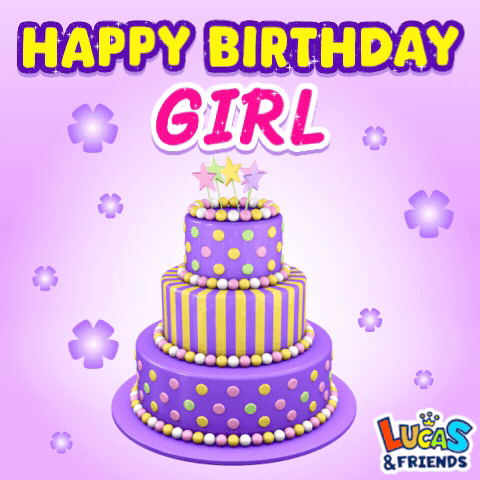 Birthday Card With Purple Cake Saying Happy Birthday Girl