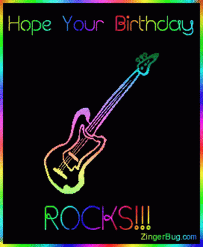 Birthday Card With Rainbow Guitar Saying Hope Your Birthday Rocks GIF