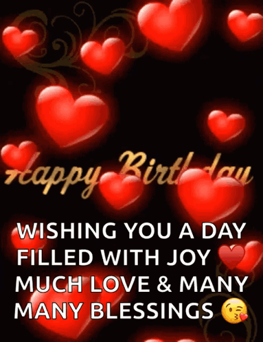 Birthday Card With Red Hearts