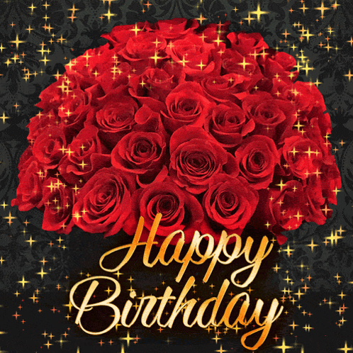 Birthday Card With Red Roses Saying Happy Birthday