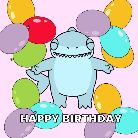 Birthday Card With Shark Surrounded by Balloons