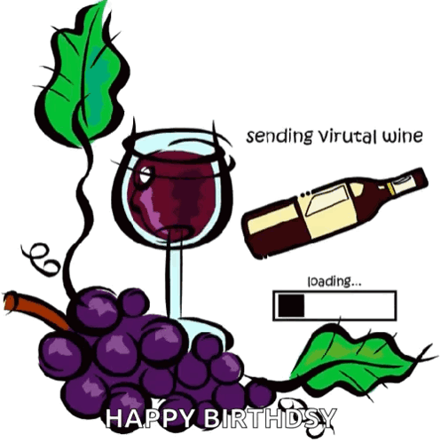 Birthday Card With Wine And Grapes GIF