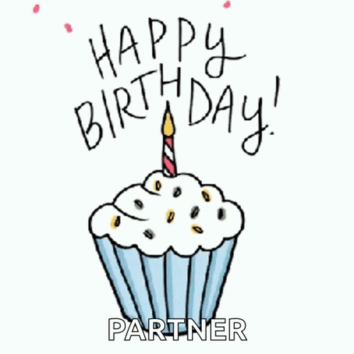 Birthday Cupcake With Candle Saying Happy Birthday Partner GIF