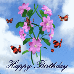 Birthday Flowers Butterflies In Sky GIF