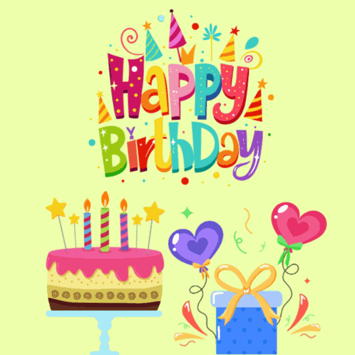 Birthday Greeting Card With Cake Balloons Gift
