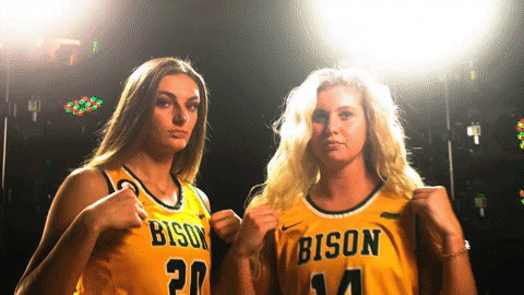 Bison Basketball Player Flexing Jersey GIF