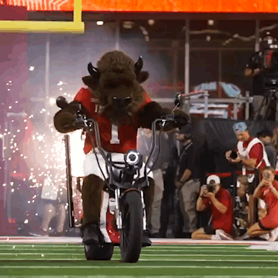 Bison Mascot Riding Motorcycle